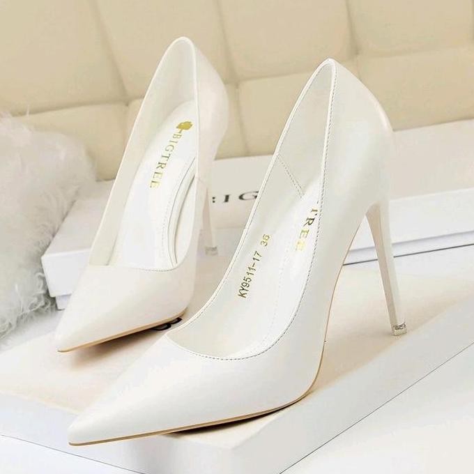 WHITE 34-43 [10.5cm dan 7.5cm] [21] Heels Polos- Woman Heels BIG TREE  Premium R21