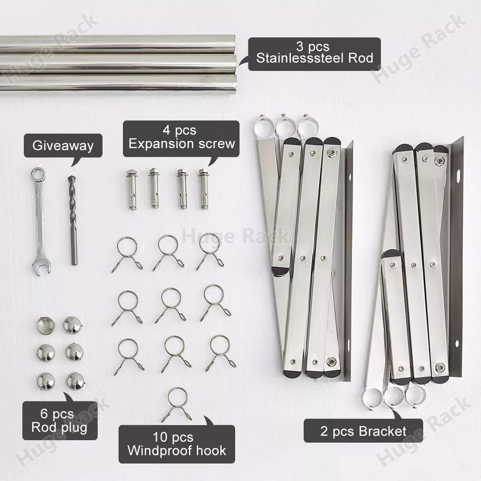 Jemuran Dinding lipat Stainless Jemuran Baju Dinding 200cm Jemuran Pakaian Dinding Jemuran Hanger Po