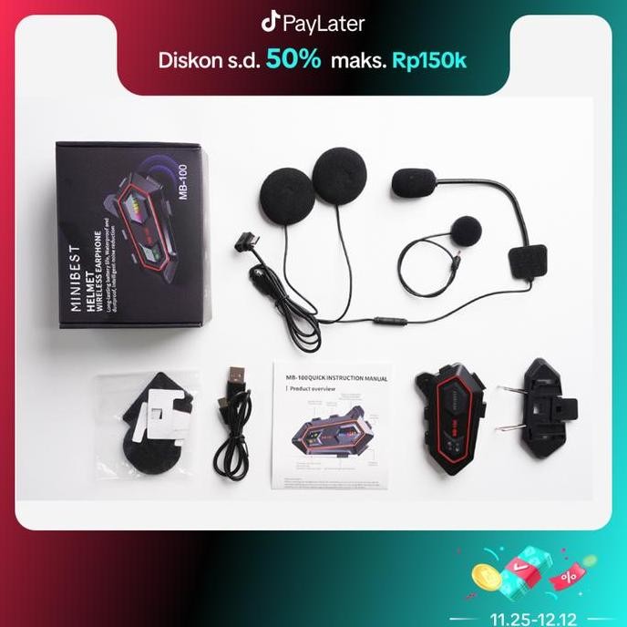 Minibest Mb100 Intercom Helm Bluetooth 5.0 Intercom Dua Arah Dan Peringkat Tahan Air Ipx6