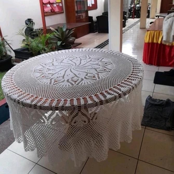 taplak rajutan bulat besar diameter 150 Taplak Meja