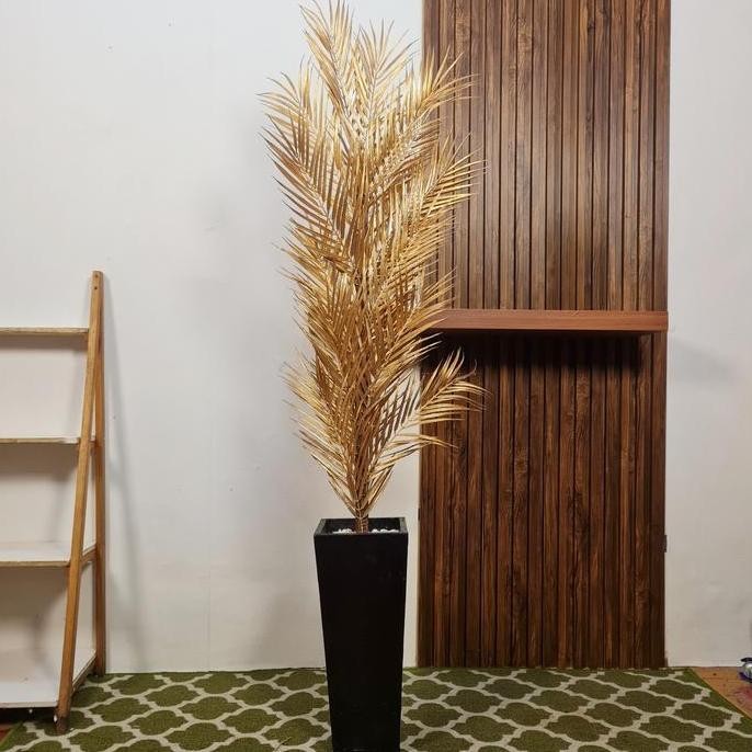 Tanaman Hias Artificial Daun Palem Emas Besar 1,15 Meter Premium
