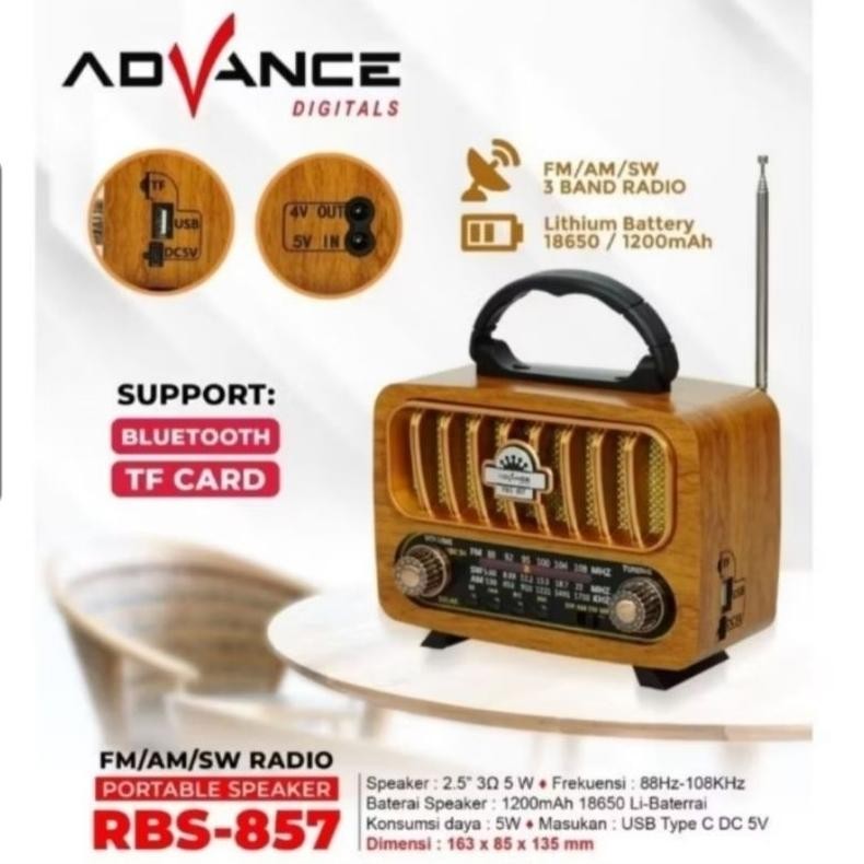 SENHA - ADVANCE RADIO PORTABLE SPEAKER FM/AM/SW BLUETOOTH USB TF CARD RBS-857
