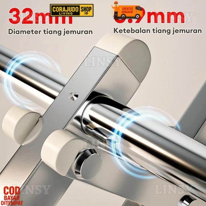 Berkualitas Jemuran Dinding Lipat Stainless 2 Meter Jemuran Baju Pakaian Dinding Jemuran Lipat Dindi