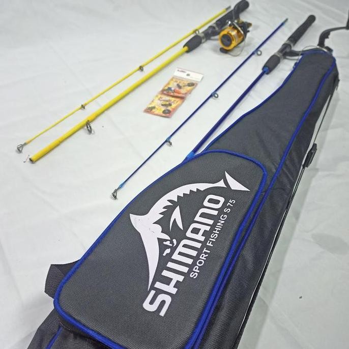 2 Full Set Alat Pancing Joran Sambung 120-150 Cm Tas Shimano Reel 5BB Lengkap Isi 2 Set Pancingan ik