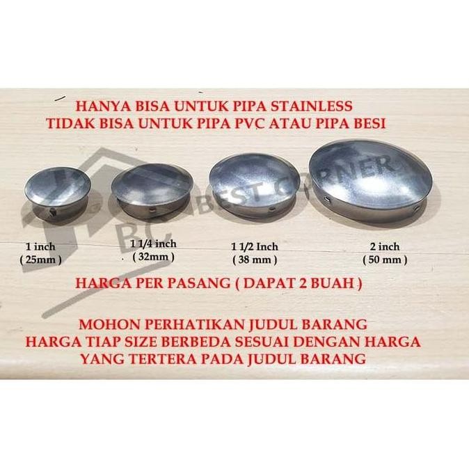 Tutup Pipa Bulat Stainless 1 1/2 Inch