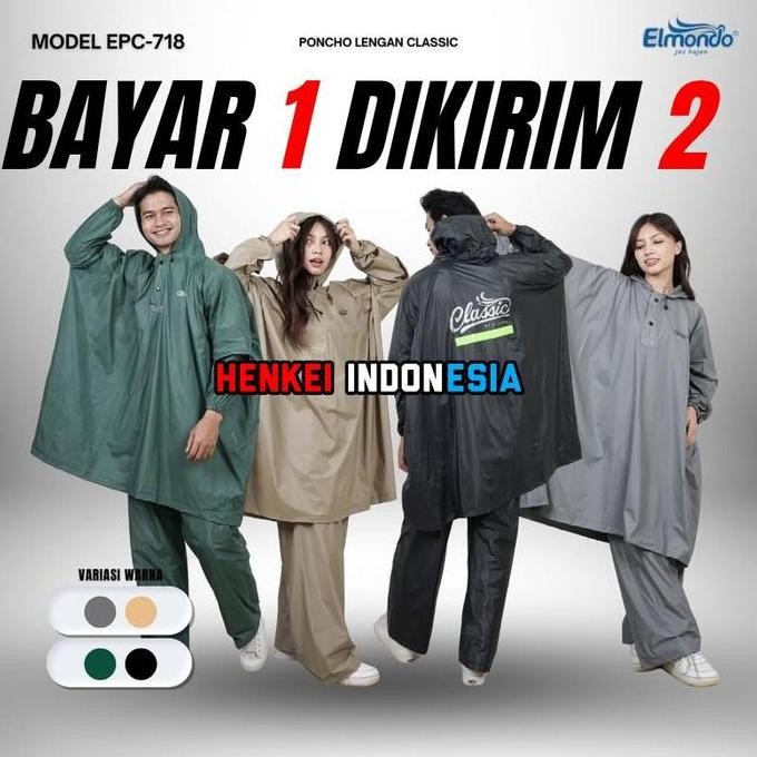 Promo 2 PCS - Classic Jas Hujan Elmondo Setelan Pria dan Wanita - Mantel Ujan Jumbo COD