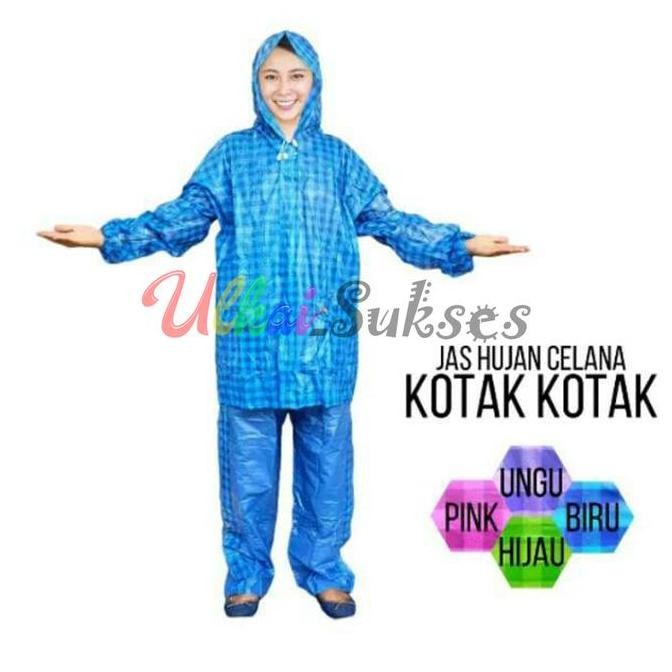 Promo Jas Jaz Hujan Ujan Setelan Dewasa Pria Wanita Jaket Dan Celana Mantel Hujan Motif Kotak Kotak 