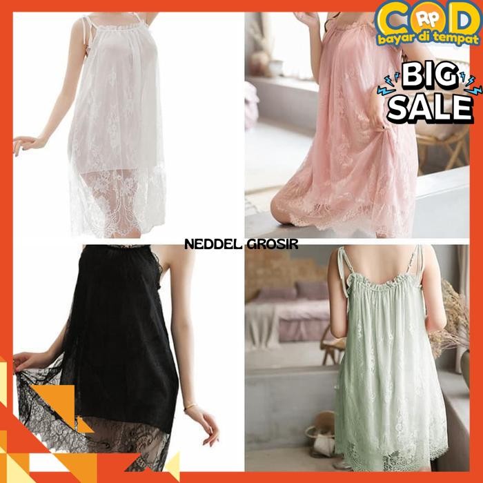PIYAMA WANITA SET TALI BAJU TIDUR LACE  LINGERIE UKRAN BESAR  BY NEDDEL GROSIR