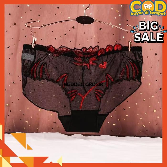 CELANA DALAM WANITA BRIEF  TRANSPARAN MOTIF FLORAL LOW WAIST  BY NEDDEL GROSIR
