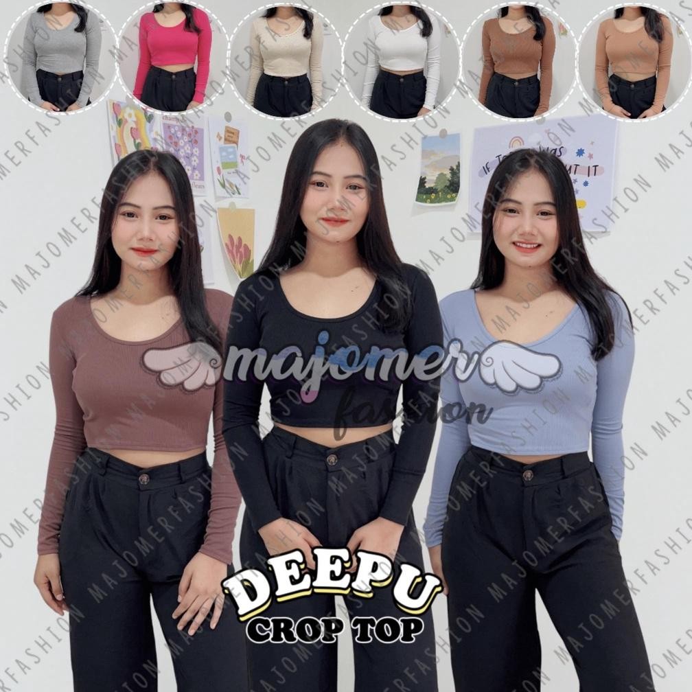 Kekinian MAJOMER | DEEPU CROP TOP - KAOS BASIC LENGAN PANJANG WANITA ..