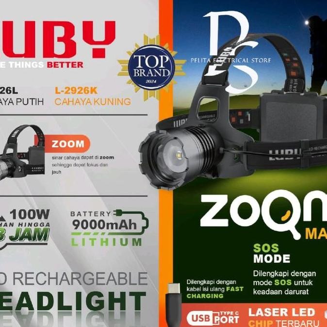 DB108 >> SENTER KEPALA ZOOM LUBY LED 100 WATT 9000 mAh BATERAI LEPAS PASANG