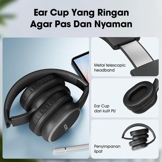 DF271>> ACOME H2 Over-ear Bluetooth Headphone Wireless Dual EQ Mode BT 5.3 - Garansi Resmi 1 Tahun