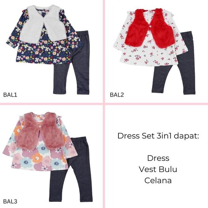 DB83 >> Dress Set 3in1 kode BAL (PAKET DRESS ANAK BAYI)