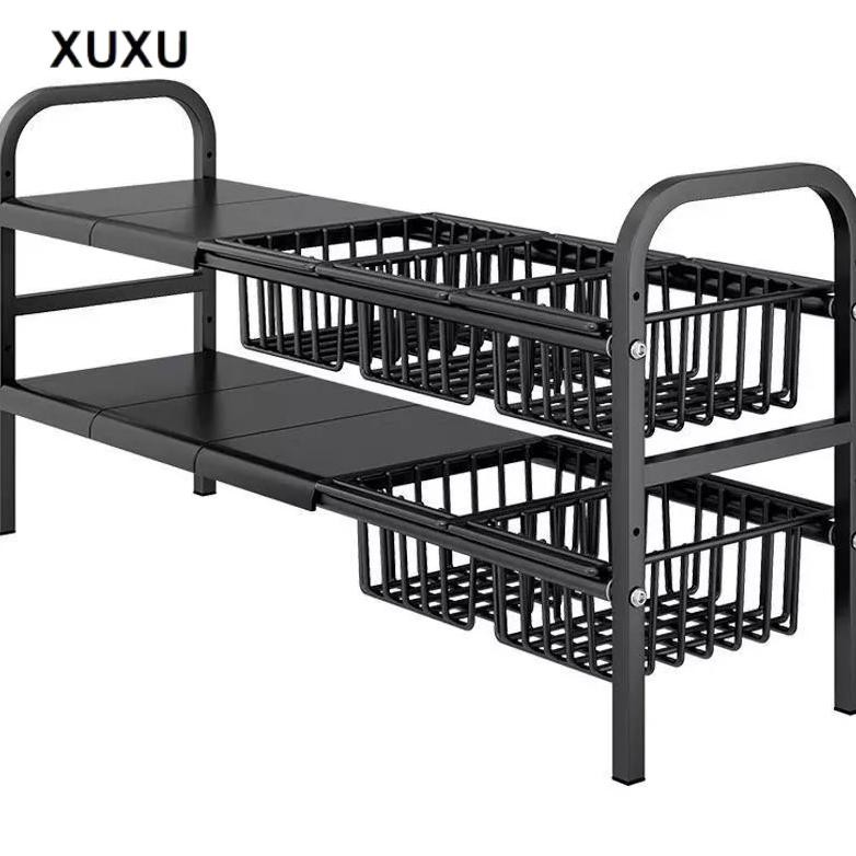 XUXU Rak Panci Susun dapur Rak Bawah Wastafel dapur Rak wajan Rak kolong dapur stainless steel