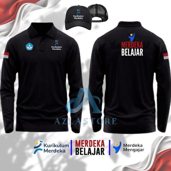DF206>> FREE TOPI BAJU POLO SHIRT Lengan Panjang PRIA WANITA Original MERDEKA BELAJAR - KURIKULUM ME