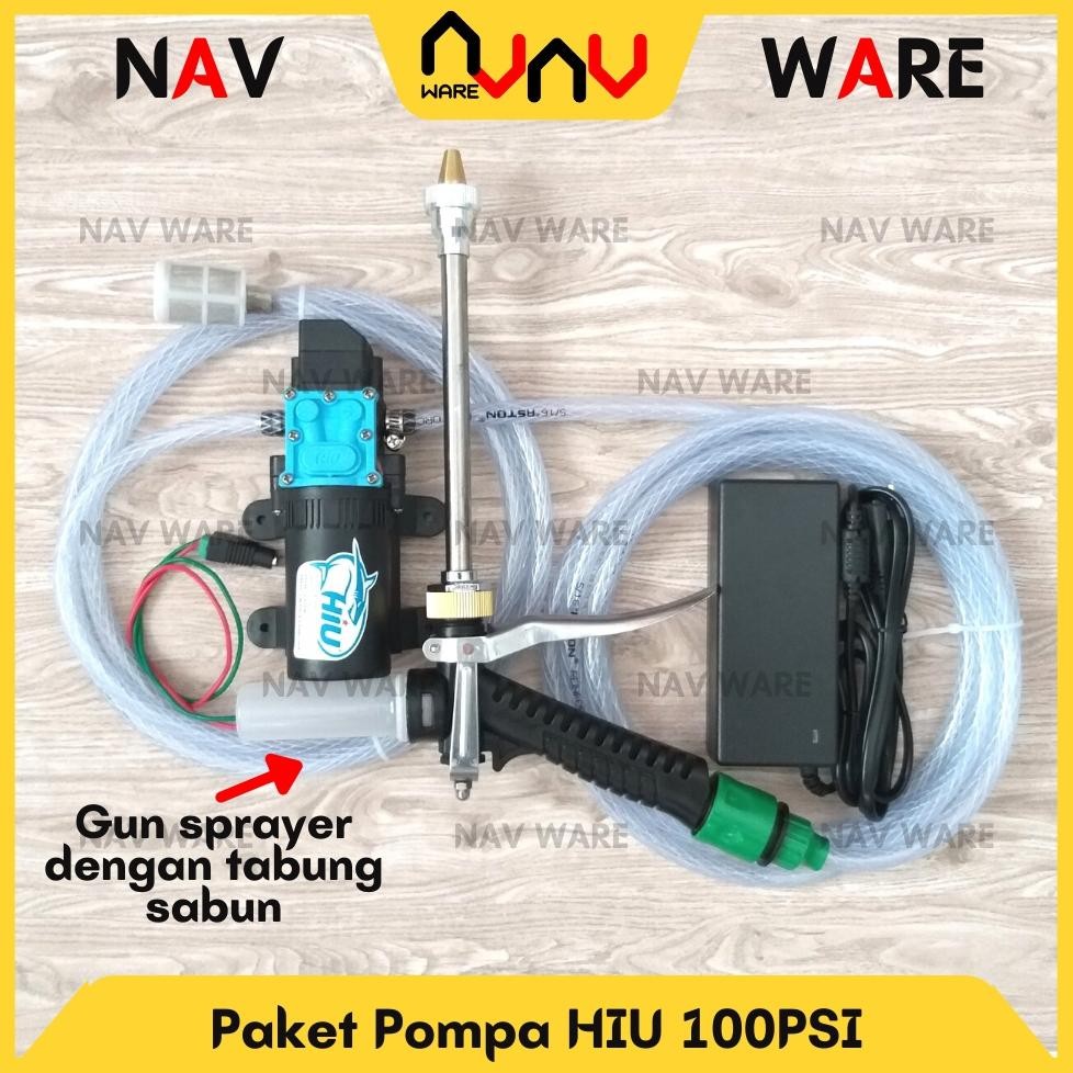 Paket HIU 100psi Pompa Air DC 12V High Pressure Alat Cuci Motor Mobil Steam Sprayer Gun Model Sabun 