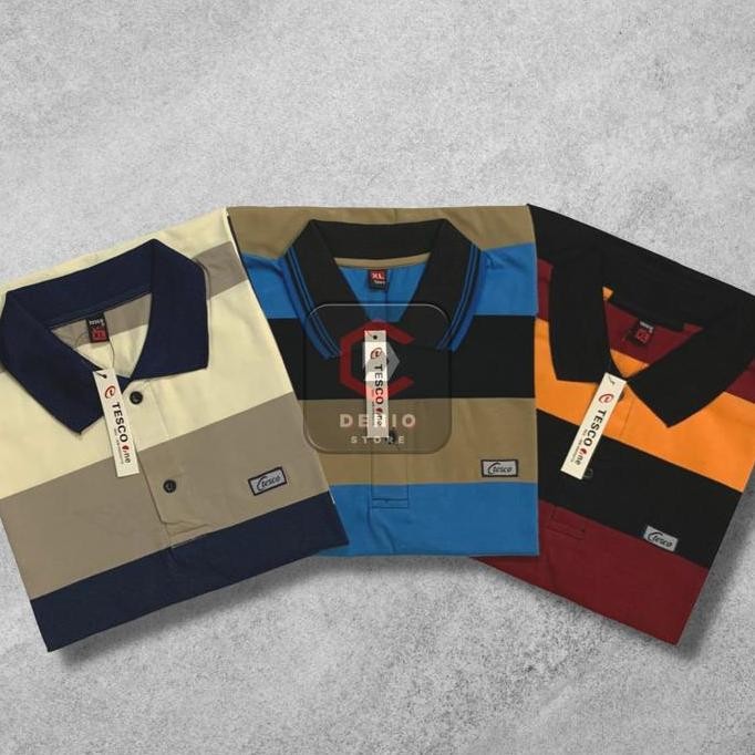 DY108 >> isi 3pcs Ribuan Kaos Kerah Salur Tanpa Saku Pria Dewasa | Polo Shirt Stripe Tidak Bersaku A