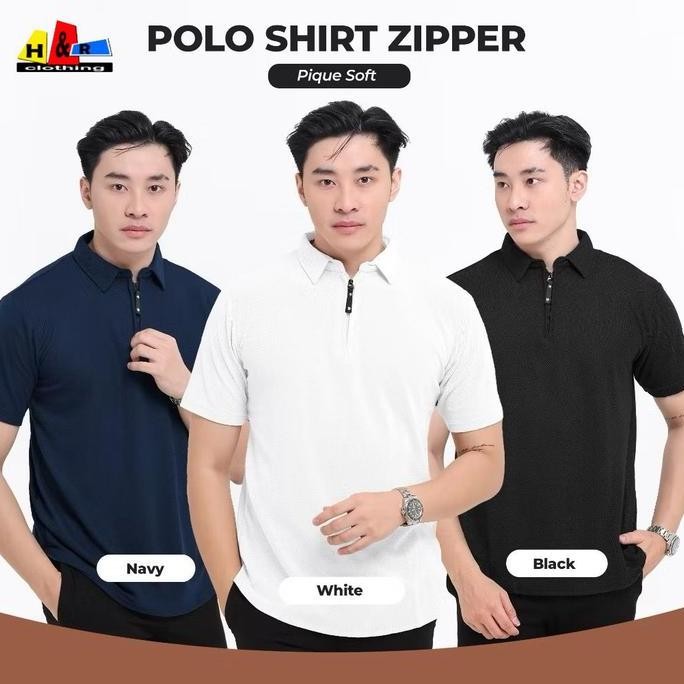 DB37>> H&R Kaos Polo Shirt Pria Kerah Lengan Pendek Zipper Original Distro Casual 9 Warna Tersedia S