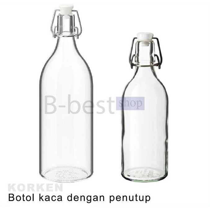 Botol kaca bening dengan penutup / BOTOL BELING 1 liter & 0,5 liter