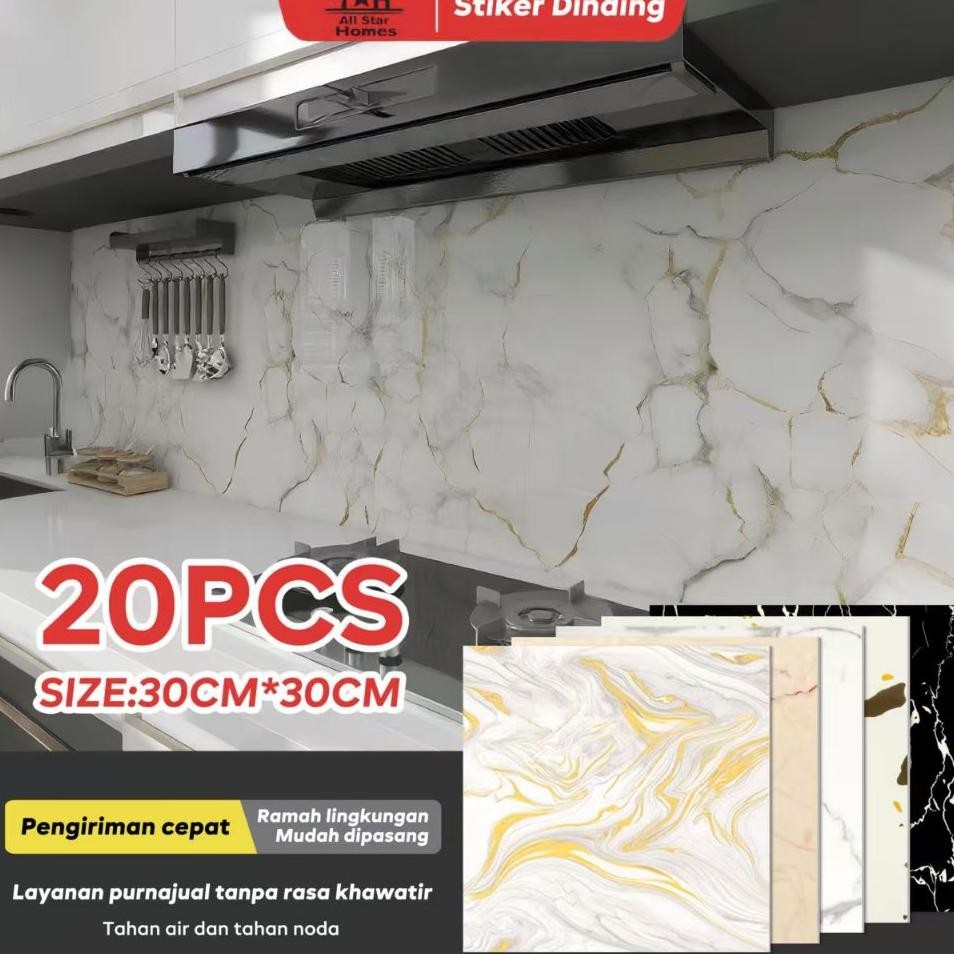 20Pcs Wallr Dinding Vinyl Marble 30 X 30 Cm 3D Keramik Marbel Granit Untuk Dapur Dan Kamar Mandi