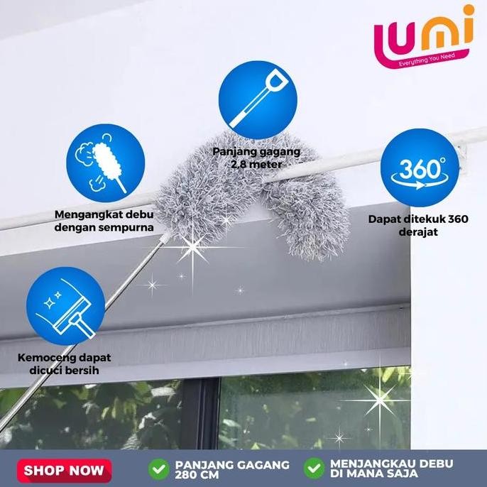 Kemoceng Teleskopik Pembersih Debu Gagang Panjang 2.8 Meter Sapu Micro