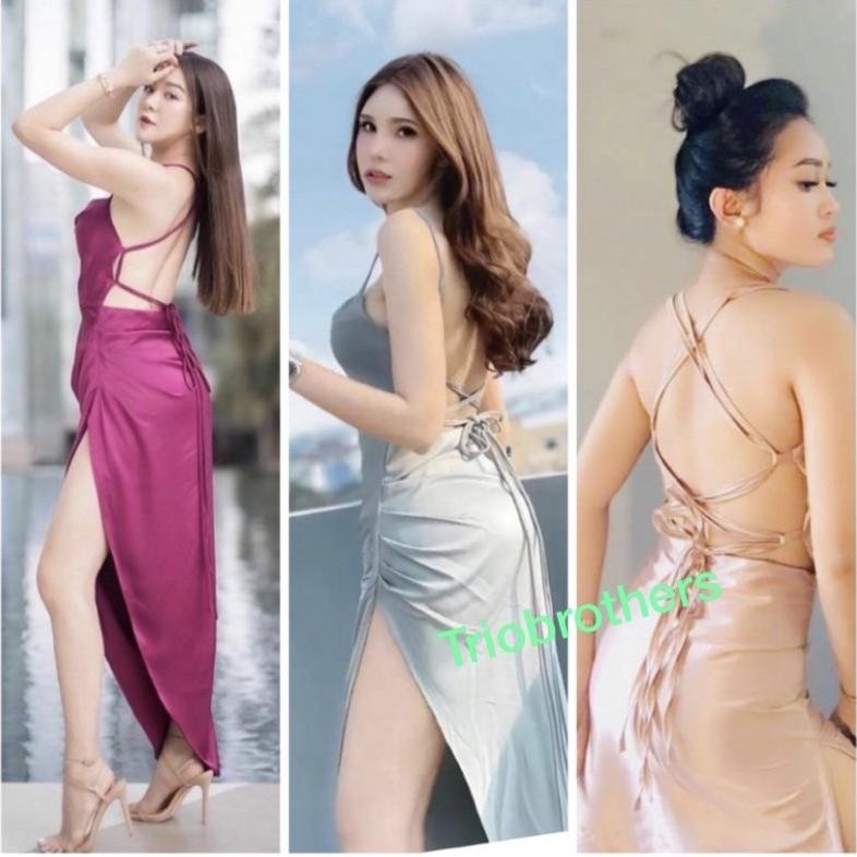 Dress Bodycon Satin Seksi Ukuran S-XL Lembut