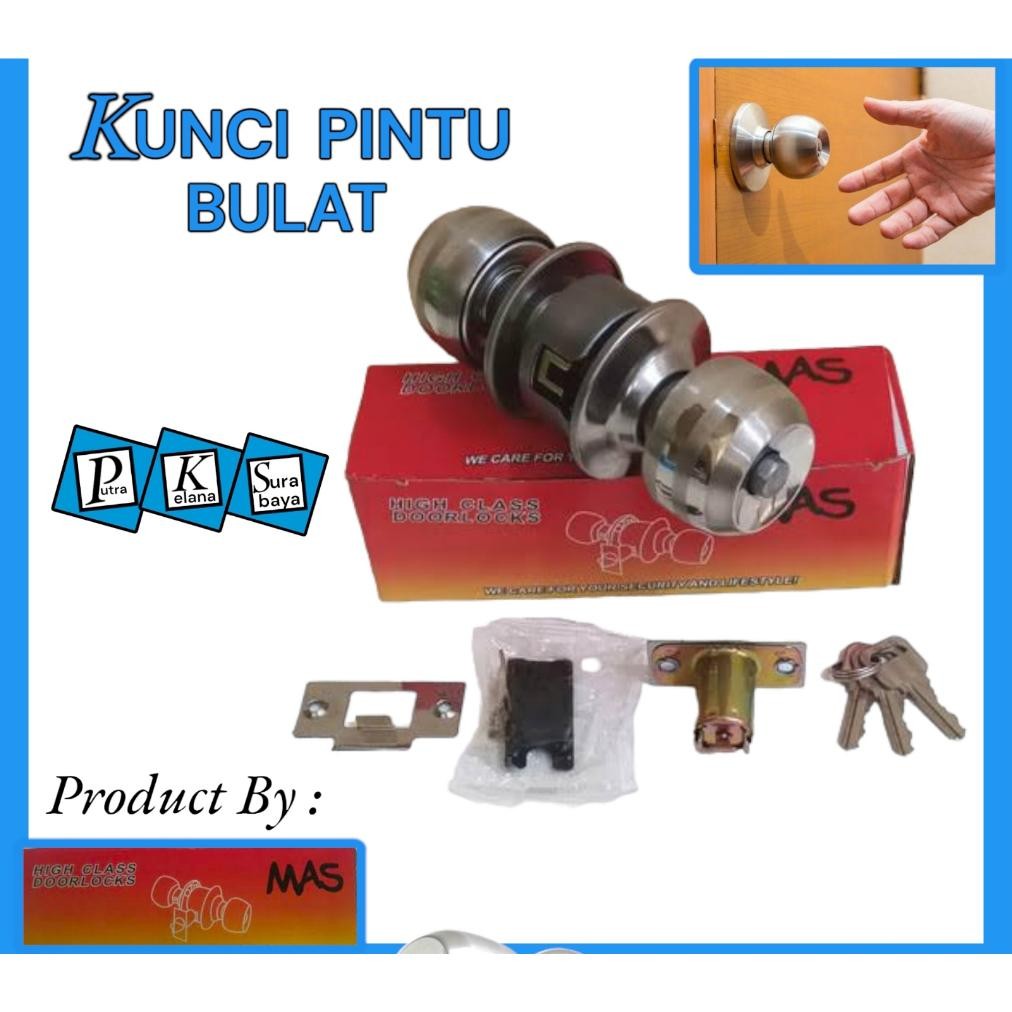 New Kunci Bulat Mas / Kunci Pintu Bulat Kamar Mandi / Slot Pintu Bulat WC 