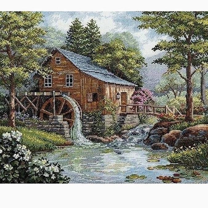 paket kristik rumah kincir air dan pepohononan