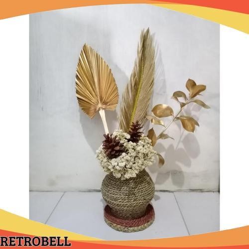 Gercep Daun Palem+Pot Guci+Bunga Kering Aesthetic/Dekorasi rustic