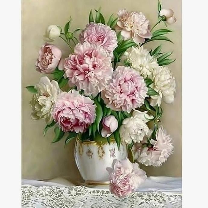 diamond painting bunga mawar vas full