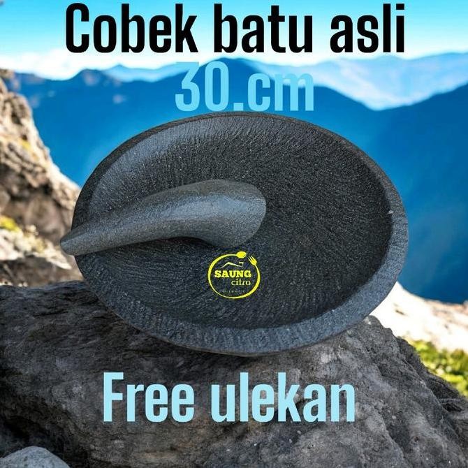 cobek pahatan batu asli 30.cm satu set lengkap cobek batu asli