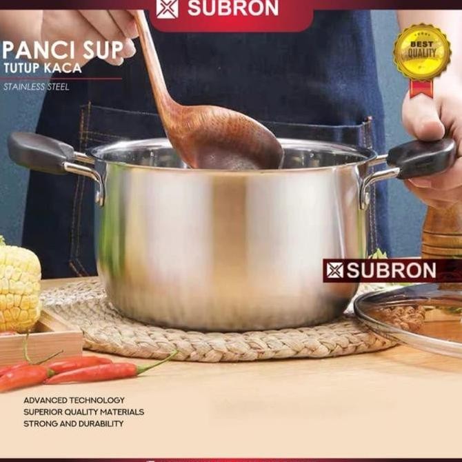 Subron Panci Sup 26 Cm Stainless Tebal Tutup Kaca