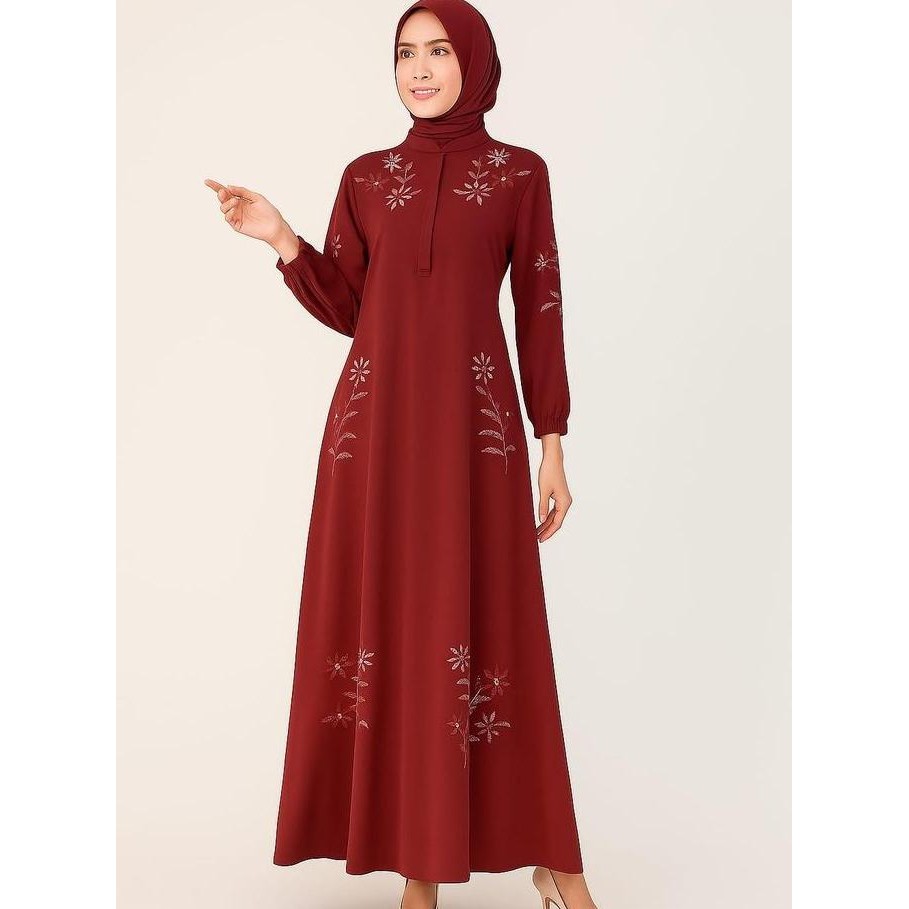 Qiarinn Gamis Dress Bordir Araya Bahan Katun  Marbela