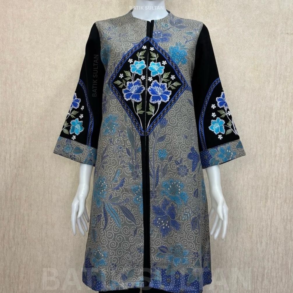 Atasan Tunik Batik Wanita Kain Doby Bordiran Reguler Fit Lapisan Tricot Waffle Mewah Elegan Formal K