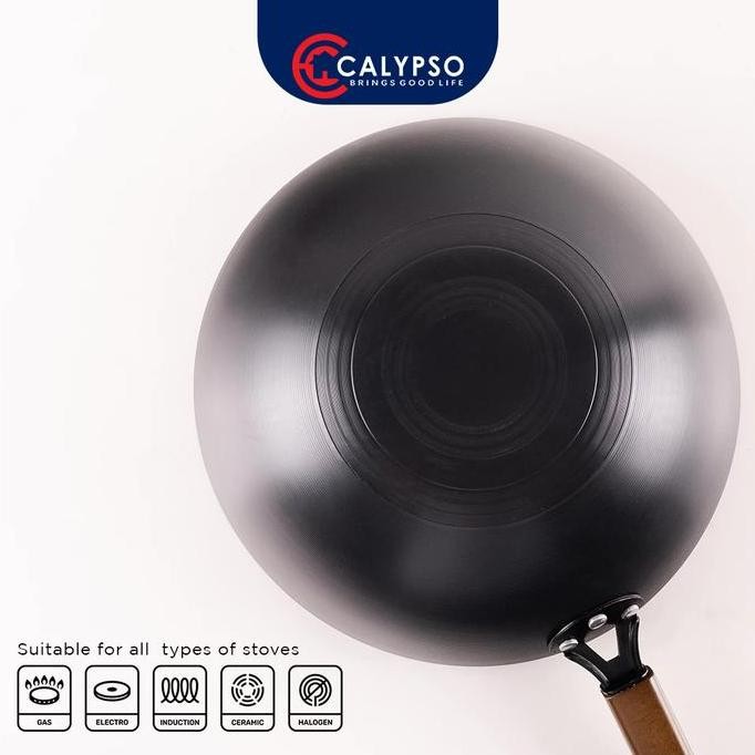 Calypso Sauce Pan Wok Pan Wajan Penggorengan Nitride Iron 20Cm-32Cm Gagang Kayu Anti Lengket