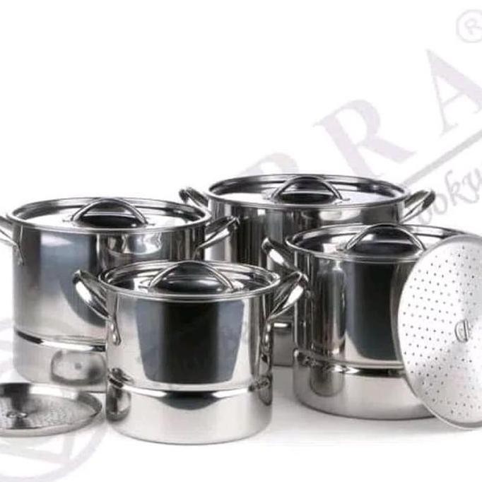 Panci Supra Stockpot 4 In 1 Steamer Set 4 (8/12/16/20 Qt)Stainless St