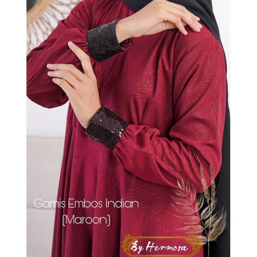 [Gamis Hermosa] Gamis Embos Hermosa Motif  Indian Warna Hitam Navy Marun Army Hijau Botol Ungu Cokla