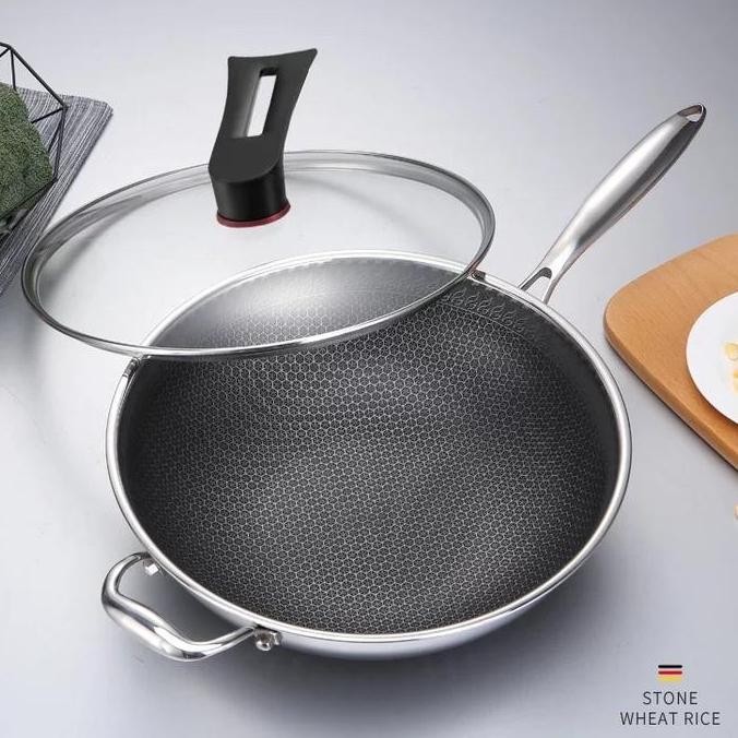 [Ms] Wajan Honeycomb Wokpan / Kuali Stainless Steel 316 32Cm