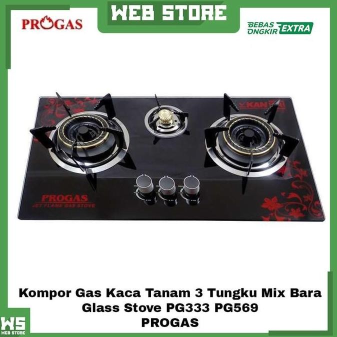 BELLYARD Kompor Gas Kaca Tanam 3 Tungku Mix Bara Glass Stove PG333 PG333 PROGAS