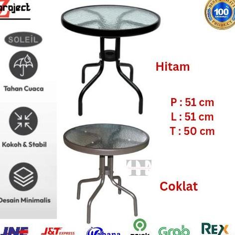SOLEIL meja kaca bulat 51x51x50cm meja teras meja tamu meja cafe