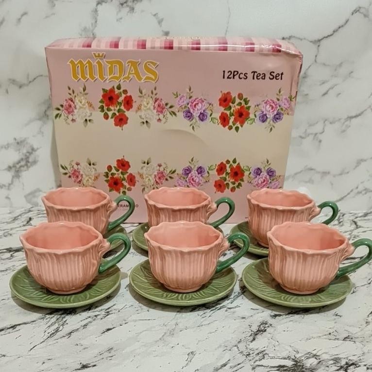 Cangkir Tatak Set Bunga Tulip Midas isi 6 pcs per Set/ Cangkir Set Flower Midas Pink/Cangkir Kopi & 