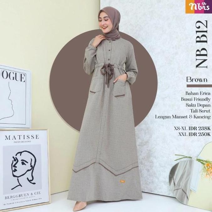 Gamis Nibras Nb B12 Warna Coklat Brown Polos Casual Busui Branded Ori