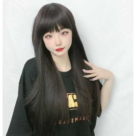Rambut Wig Wanita Model Poni Panjang Lurus