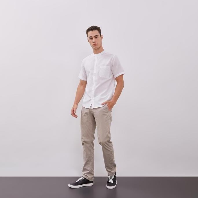 Stanley Adams Baju Koko Lengan Pendek Pria Premium Reguler - Putih Patern - Pakaian Muslim Pria