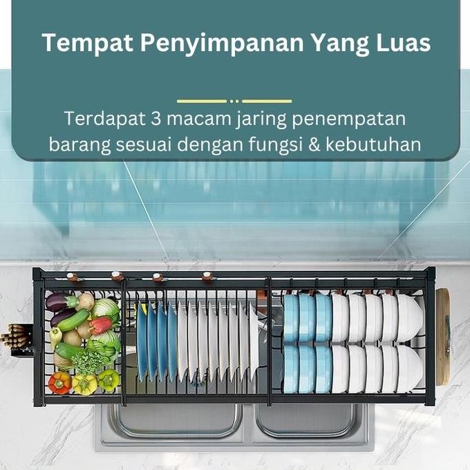 Rak Diatas Wastafel Stainless Hitam Rak Penyimpanan Piring Rak Dapur Cuci Piring