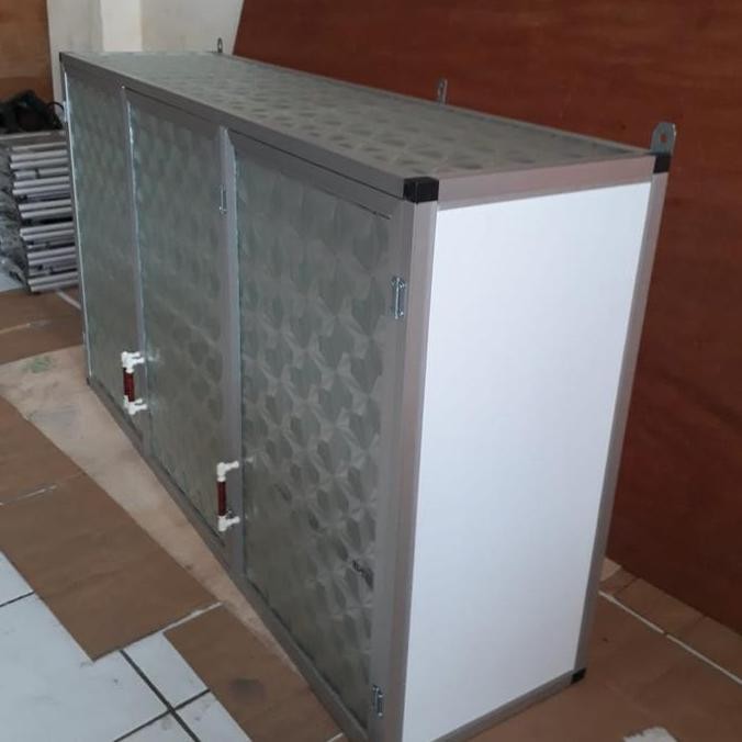 rak gantung lemari dapur kitchen set atas aluminium kaca 3 pintu