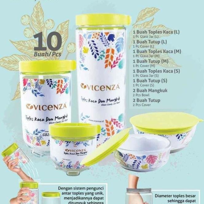 Toples Kaca Dan Mangkuk Makanan Vicenza Gb254 Paket Wadah Saji