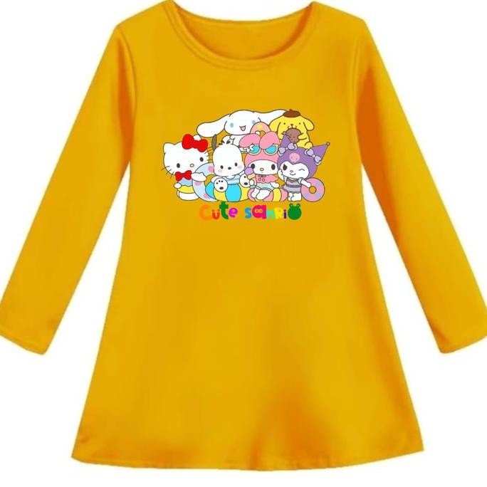 DB110 >> Dress Tunik Motif Gambar Kartun SANRIO KUROMI Lengan Panjang Oblong  Anak Perempuan Atasan 