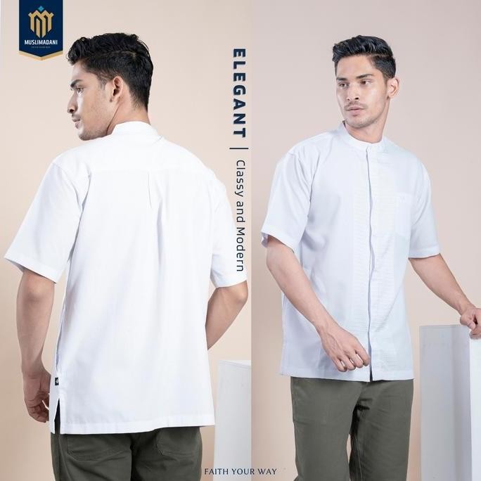 Muslimadani Baju Koko Dewasa Saleem Kemko Lengan Pendek Baju Koko Putih Motif Muslim