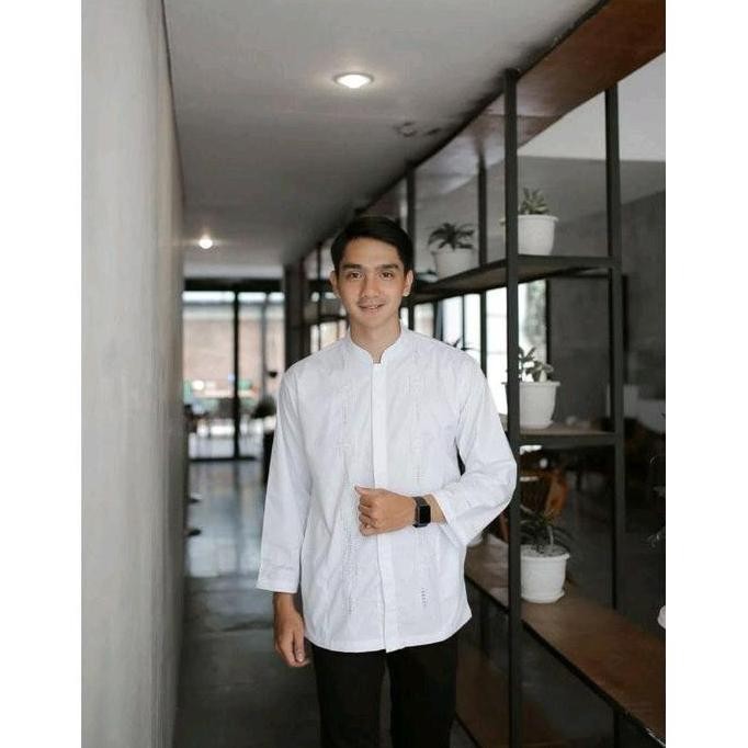 Zaja - Atasan Muslim Pria Dewasa Baju Koko Kerancang Padang Premium Quality Baju Koko Putih